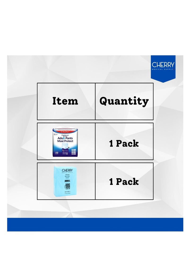 شيري ميديكال سابلاي 10 قطع حفاضات للكبار بتصميم بنطلون كبير - كبير جدًا (مقاس الخصر 80 سم - 130 سم) بالإضافة إلى 10 قطع 60 سم × 90 سم، وسادات سفلية للاستعمال مرة واحدة، حماية من التسرب، للجنسين - Image 4