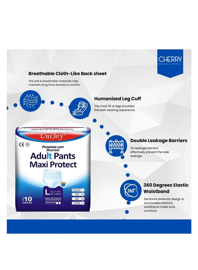 شيري ميديكال سابلاي 10 قطع حفاضات للكبار بتصميم بنطلون كبير - كبير جدًا (مقاس الخصر 80 سم - 130 سم) بالإضافة إلى 10 قطع 60 سم × 90 سم، وسادات سفلية للاستعمال مرة واحدة، حماية من التسرب، للجنسين - Image 2