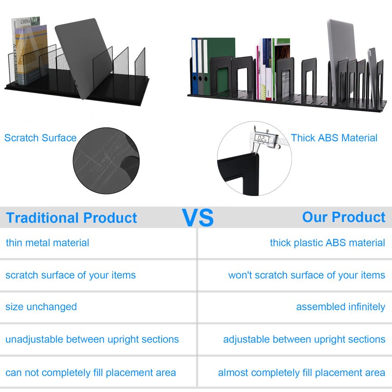 LuluEasy Adjustable Vertical File Sorter Sturdy Plastic Expandable Upright File Holder, Desktop Binder Organizer, School Office File Organizer Bookshelf Divider, Assemble Easily Endlessly, Black - Image 5