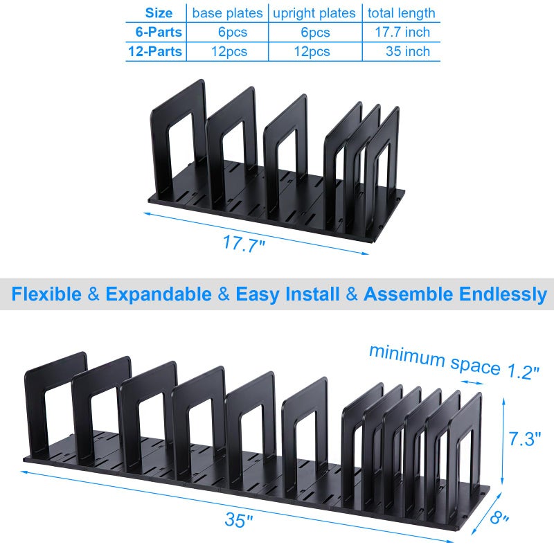 LuluEasy Adjustable Vertical File Sorter Sturdy Plastic Expandable Upright File Holder, Desktop Binder Organizer, School Office File Organizer Bookshelf Divider, Assemble Easily Endlessly, Black - Image 3