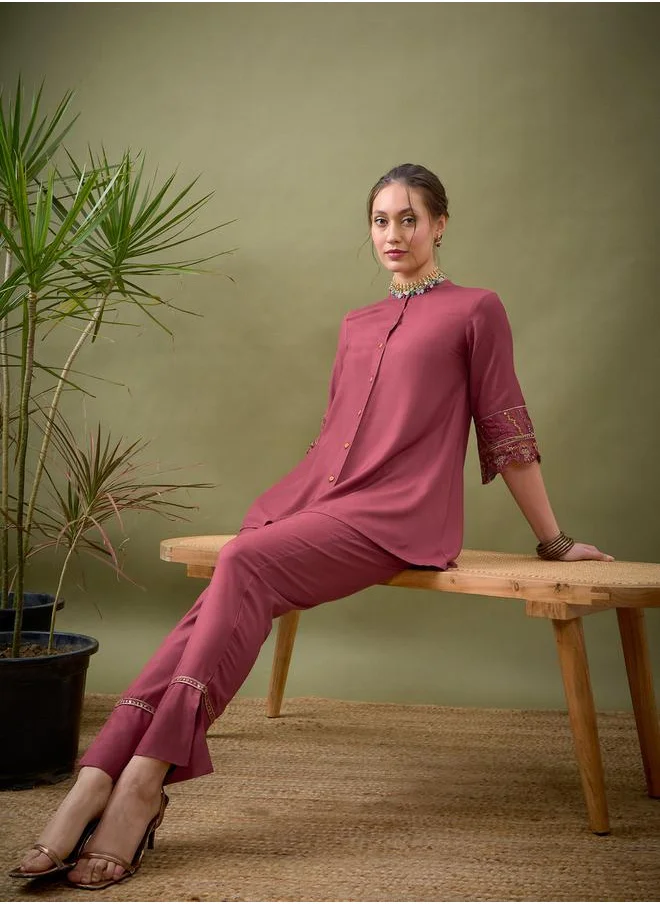 SASSAFRAS Embroidered Sleeve Shirt & Pants Co-Ord by Styli