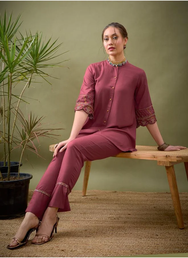SASSAFRAS Embroidered Sleeve Shirt & Pants Co-Ord by Styli