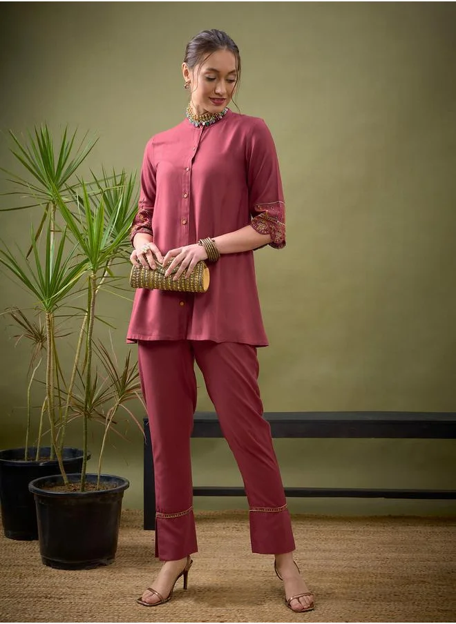 SASSAFRAS Embroidered Sleeve Shirt & Pants Co-Ord by Styli