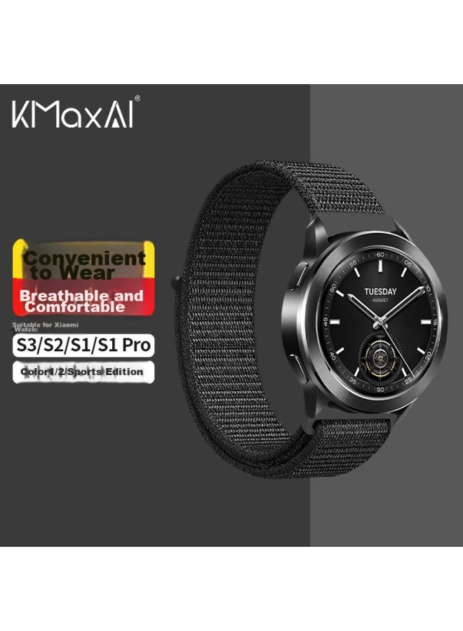 KMaxAI حزام ساعة Kmaxai المتوافق مع ساعة شاومي S4، حزام رياضي من النايلون القابل للتنفس S3/2/1 برو، حلقة فيلكرو ملونة بديلة لدوبامين، أسود - Image 1