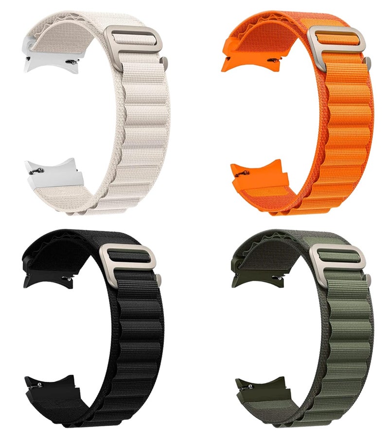 FOLX FAB77 Watch Straps/Bands Compatible With Samsung Galaxy Watch 5 Pro/Galaxy Watch 6/5/4 40mm 44mm/ Galaxy Watch 4 Classic 46mm [ COMBO OF 4 ] (STARLIGHT/ORANGE/BLACK/GREEN) - Image 1
