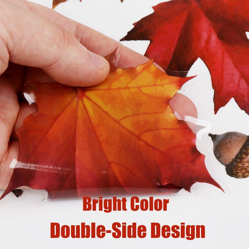 Veylin 6 Sheets 200Pcs Thanksgiving Window Clings  Autumn Maple Leaves Windows Static Stickers For Thanksgiving Day Window Decoration - Image 3