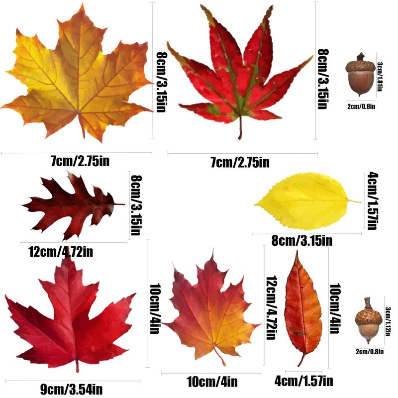 Veylin 6 Sheets 200Pcs Thanksgiving Window Clings  Autumn Maple Leaves Windows Static Stickers For Thanksgiving Day Window Decoration - Image 2