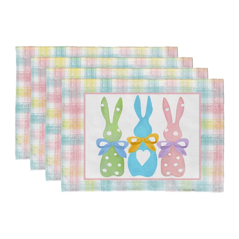 ARKENY Easter Placemats 12x18 Inches Set of 4 Bunny Rabbit Pink Spring Holiday Farmhouse Burlap Buffalo Plaid Indoor Table Mats Decorations for Home AP3814