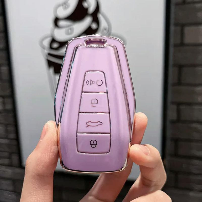 TPU Car Key Cover: Purple High-Quality Soft TPU, Full Protection, 1:1 Smart Key Design - Quick Installation, Car Key Case for Geely Coolray, X6, X7, EX7, Geometry C, Emgrand, Okavango, GC9, SUV, GT, H - Image 1