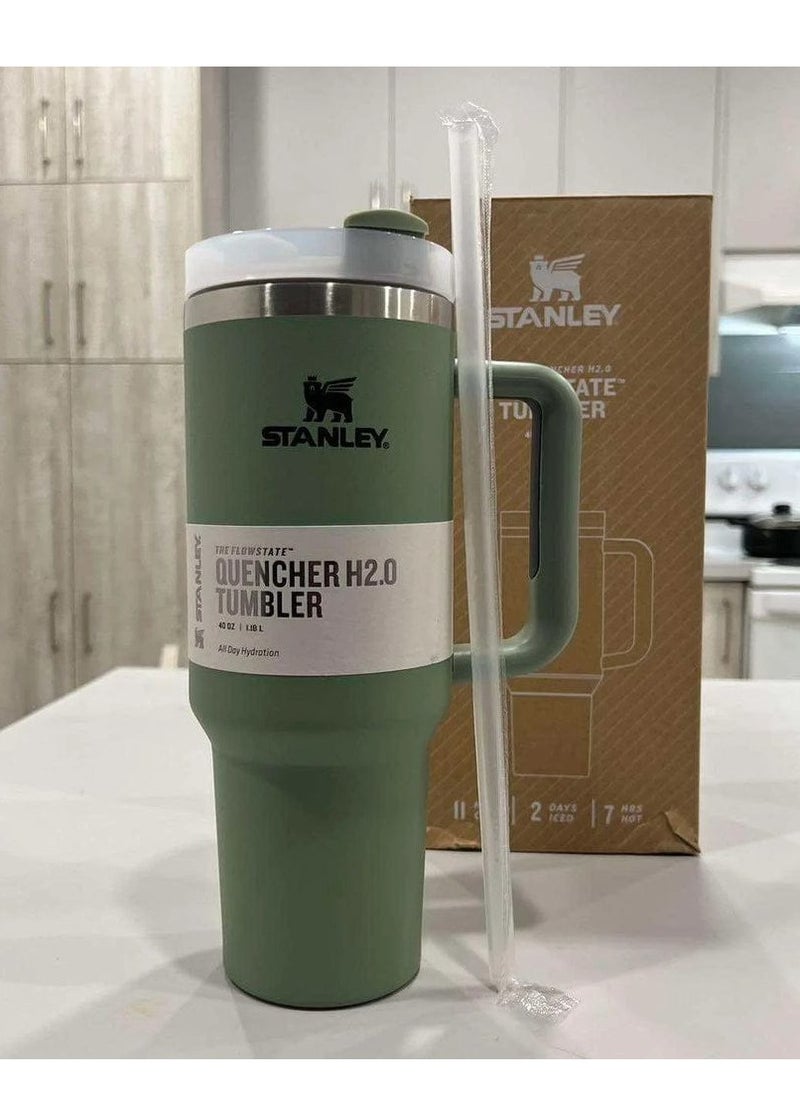 H2.0 Flow State Stainless Steel Tumbler with Handle and Straw Lid Insulated Reusable Cup for Water, Coffee, Smoothies & More, Travel Mug, Cupholder Friendly 40 oz