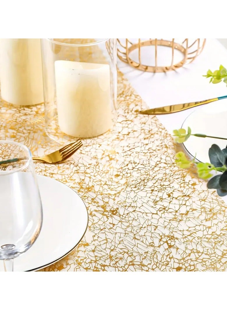 Goolsky 1pc, Golden Table Runner, Glitter Metal Foil Thin Mesh Table Runner, Sequin Tulle Table Decoration, Suitable For DIY, Wedding, Banquet, Birthday, Party And Home Decoration - Image 2