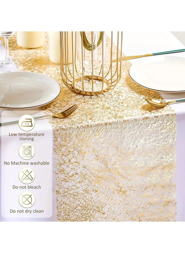 Goolsky 1pc, Golden Table Runner, Glitter Metal Foil Thin Mesh Table Runner, Sequin Tulle Table Decoration, Suitable For DIY, Wedding, Banquet, Birthday, Party And Home Decoration - Image 3