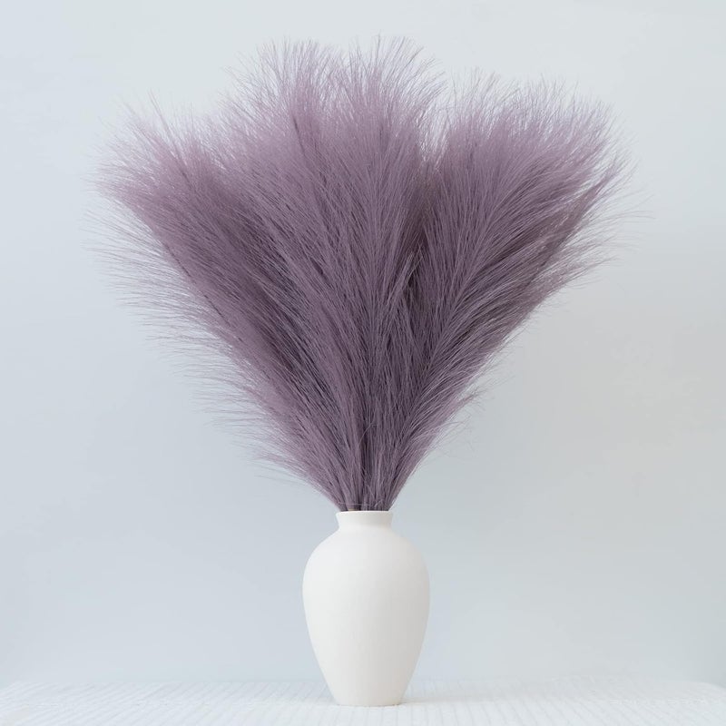 EVODIS Pampas Grass Decor, Fluffy Faux Pampas Grass 6 Stem 18"/45cm Pompous Grass Small Flower Arrangement and Vase Filler for Boho Home Wedding Decoration (Light Purple) - Image 1