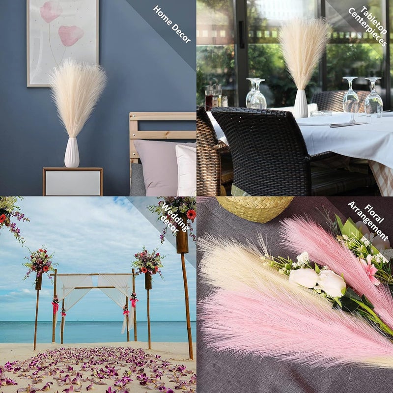 EVODIS Pampas Grass Decor, Fluffy Faux Pampas Grass 6 Stem 18"/45cm Pompous Grass Small Flower Arrangement and Vase Filler for Boho Home Wedding Decoration (Light Purple) - Image 3