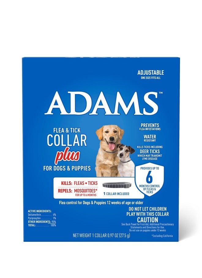 ADAMS Adams Flea & Tick Collar Plus for Dogs & Puppies, 6-Month Protection, One Size Fits All Dogs & Puppies, Kills Fleas & Ticks, Repels Mosquitoes For Up To 6 Months (excluding California)  - Image 1
