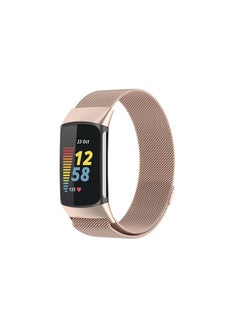 Metal Bands Compatible with Fitbit Charge 5 Smart Watch Milanese Loop Stainless Steel Metal Mesh Adjustable Single Magnetic Replacement Strap Wristband for Men Women (Classic Gold)