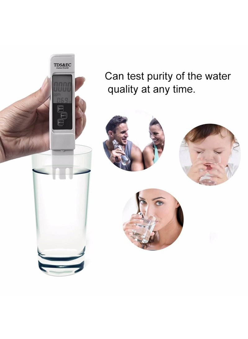 3-in-1 Water Quality Tester EC TDS PPM Temperature Meter LCD Conductivity Detection Pen Digital Portable Filter Tool (Blue)