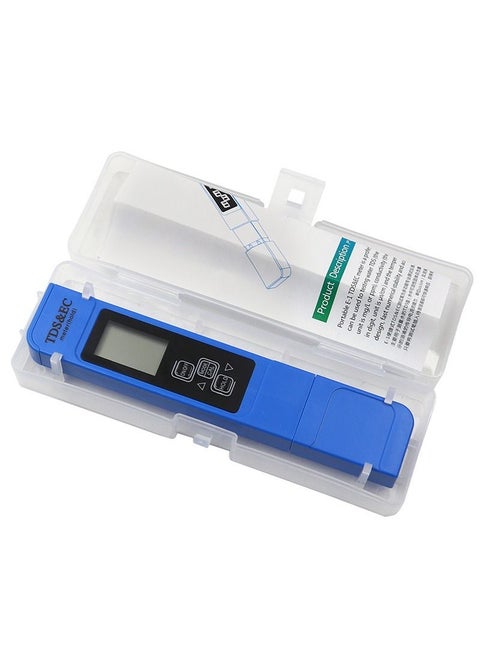 3-in-1 Water Quality Tester EC TDS PPM Temperature Meter LCD Conductivity Detection Pen Digital Portable Filter Tool (Blue)