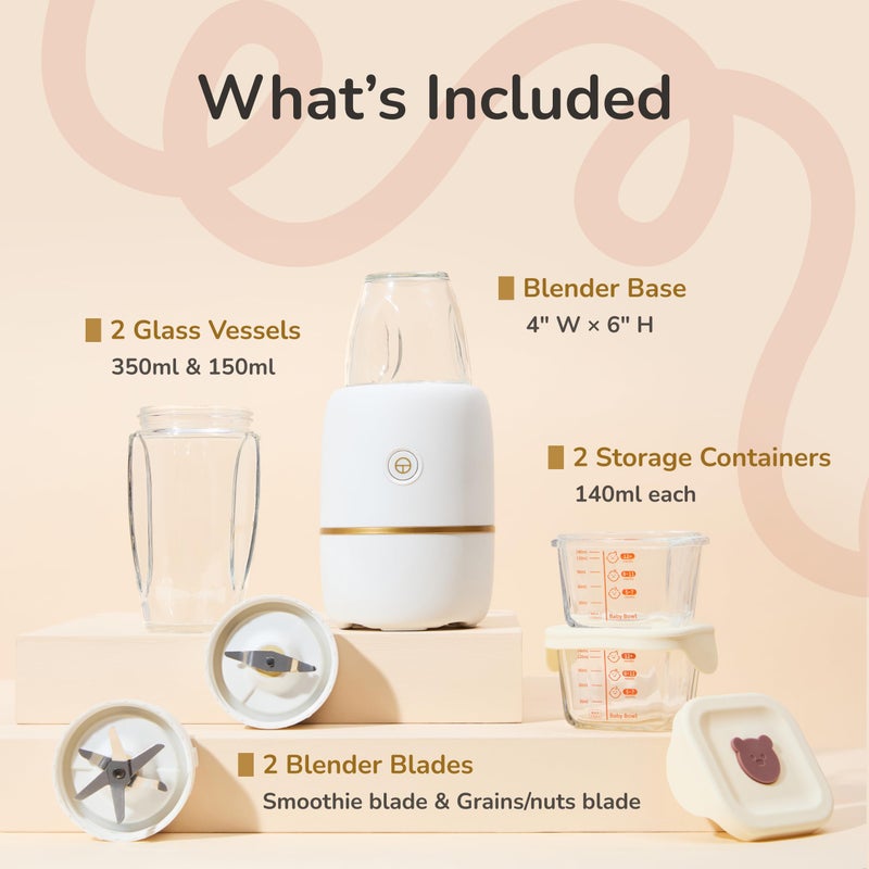 Kwiplee Bubble Blender, Baby Food Maker & Puree Blender with 2 Borosilicate Glass Cups, Compact Baby Bullet for Smoothies, Hands-Free One-Touch, 200W Motor, Cream - Image 2