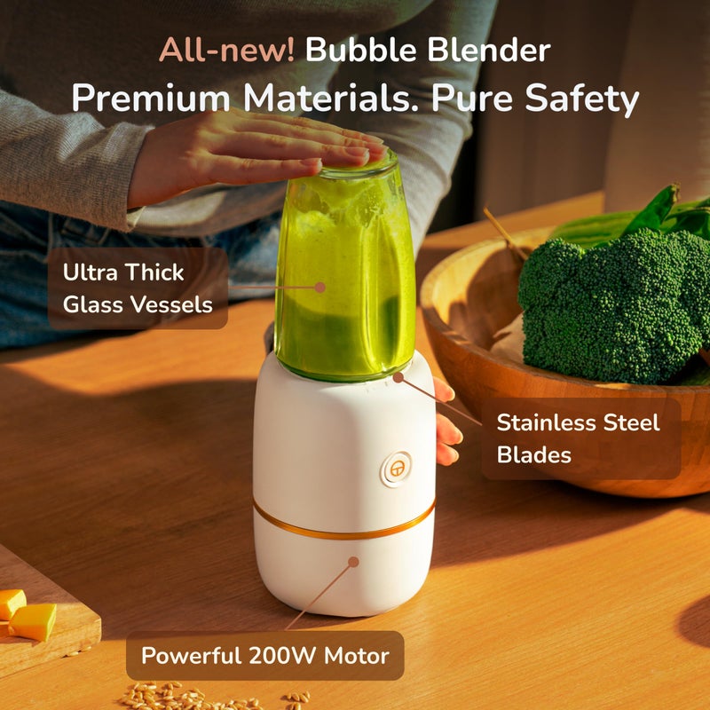 Kwiplee Bubble Blender, Baby Food Maker & Puree Blender with 2 Borosilicate Glass Cups, Compact Baby Bullet for Smoothies, Hands-Free One-Touch, 200W Motor, Cream - Image 3