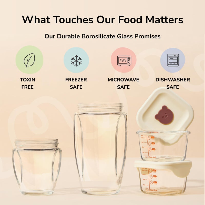 Kwiplee Bubble Blender, Baby Food Maker & Puree Blender with 2 Borosilicate Glass Cups, Compact Baby Bullet for Smoothies, Hands-Free One-Touch, 200W Motor, Cream - Image 4