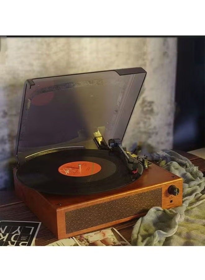 Record Player With Dust Cover Portable Gramophone Retro Vinyl Record Player Vintage Turntable Phonograph With Built-In Stereo Speakers Bluetooth  - Image 4