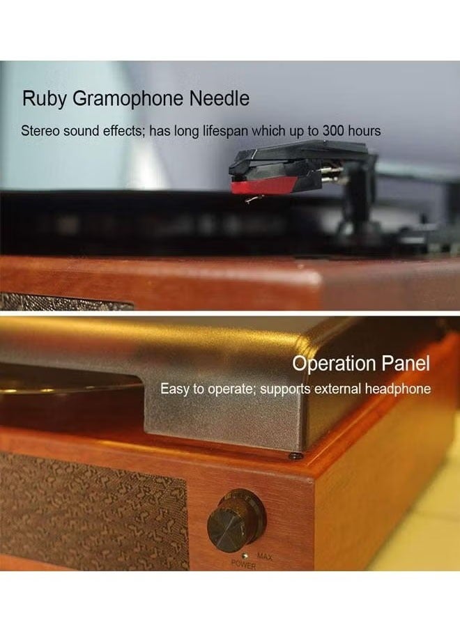 Record Player With Dust Cover Portable Gramophone Retro Vinyl Record Player Vintage Turntable Phonograph With Built-In Stereo Speakers Bluetooth  - Image 5