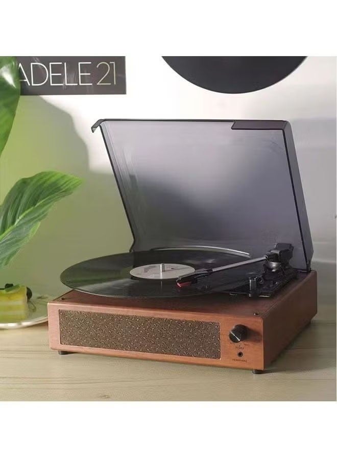 Record Player With Dust Cover Portable Gramophone Retro Vinyl Record Player Vintage Turntable Phonograph With Built-In Stereo Speakers Bluetooth  - Image 3