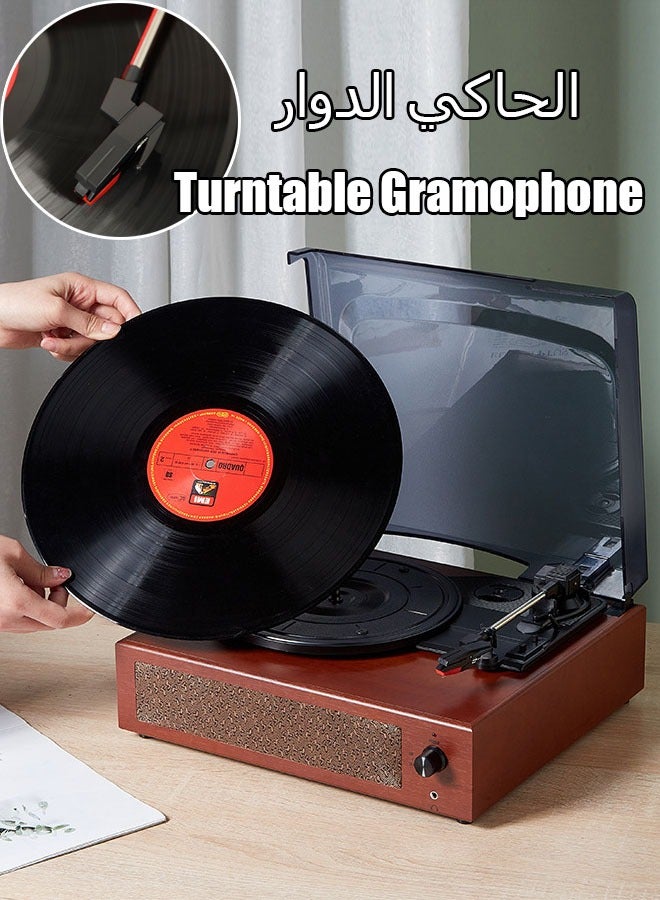 Record Player With Dust Cover Portable Gramophone Retro Vinyl Record Player Vintage Turntable Phonograph With Built-In Stereo Speakers Bluetooth  - Image 1