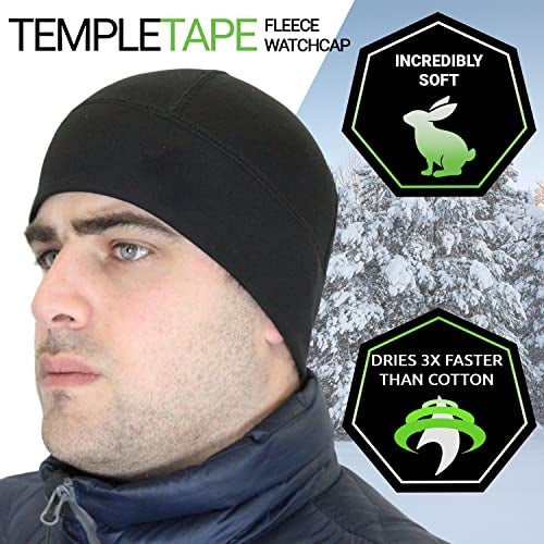 Temple Tape Tactical Fleece Watch Cap Beanie – Skull Cap Fleece Hat - Black - One Size (Fits Most Heads) - Image 4