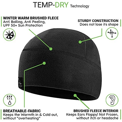 Temple Tape Tactical Fleece Watch Cap Beanie – Skull Cap Fleece Hat - Black - One Size (Fits Most Heads) - Image 3