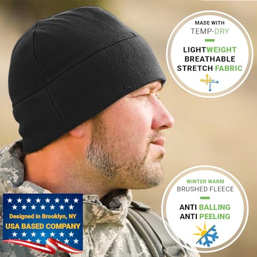 Temple Tape Tactical Fleece Watch Cap Beanie – Skull Cap Fleece Hat - Black - One Size (Fits Most Heads) - Image 2