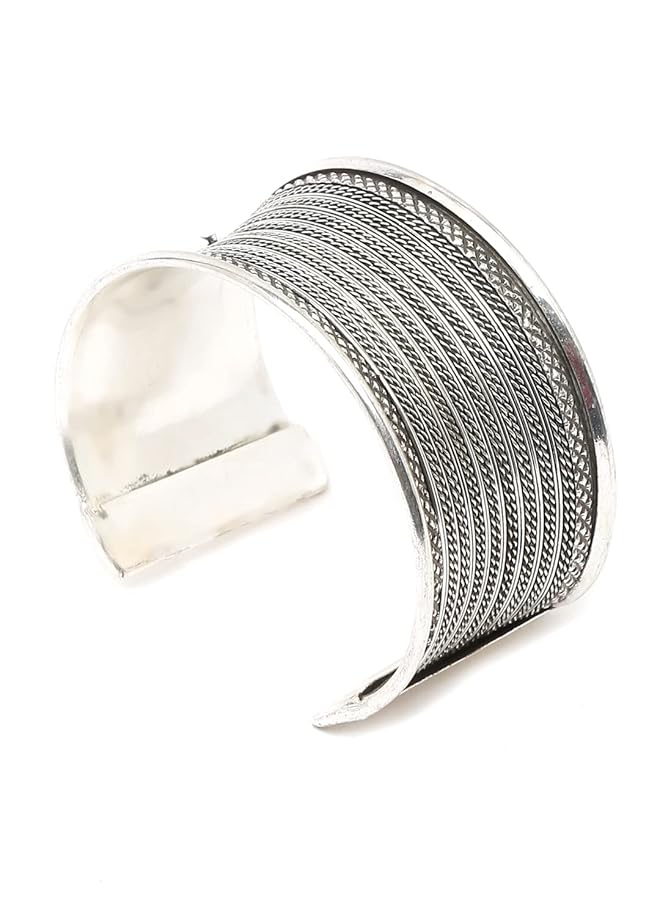 YouBella Jewelery Oxidised Silver Cuff Bracelet Bangle For Girls And Women Style 2  - Image 5