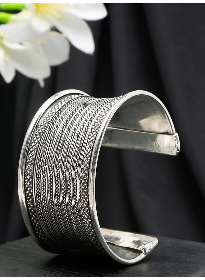 YouBella Jewelery Oxidised Silver Cuff Bracelet Bangle For Girls And Women Style 2  - Image 2