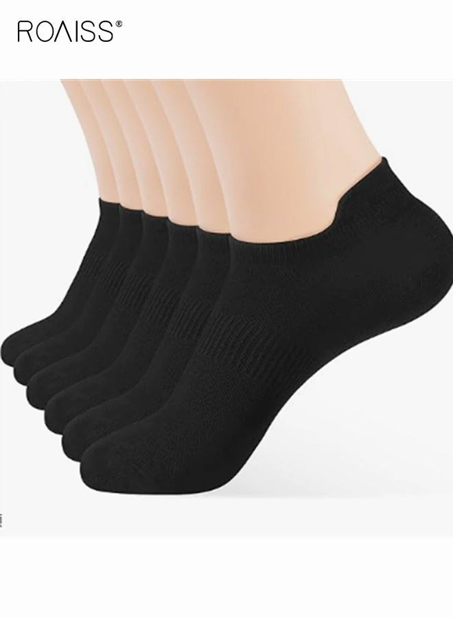 رويس 4 أزواج من الجوارب القصيرة للجنسين، جوارب جري للرجال والنساء، مصنوعة من القطن المسامي ومضادة للتقرحات وخفيفة الوزن وسريعة الجفاف، مخصصة للصالات الرياضية، منخفضة القطع، باللون الأسود - Image 1