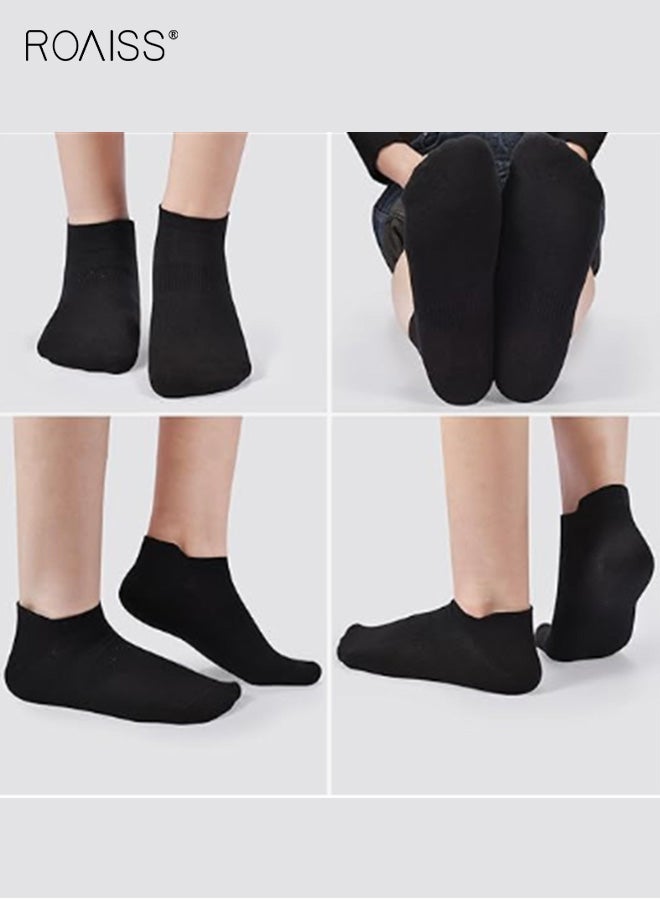 رويس 4 أزواج من الجوارب القصيرة للجنسين، جوارب جري للرجال والنساء، مصنوعة من القطن المسامي ومضادة للتقرحات وخفيفة الوزن وسريعة الجفاف، مخصصة للصالات الرياضية، منخفضة القطع، باللون الأسود - Image 3