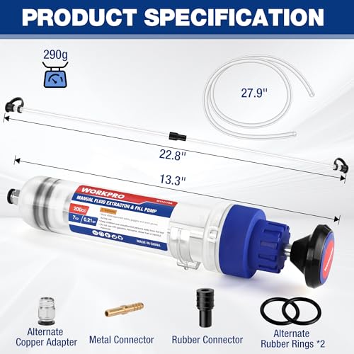 WORKPRO 200CC Manual Fluid Extractor, Multi-Purpose Oil Syringe Suction Pump, Manual Extraction and Filling Pump, Automotive Oil Syringe - Image 2