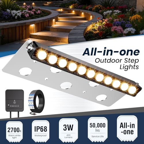 ZZXX All-in-One Retaining Wall Lights with Transformer, 2700K Hardscape Lighting, Low Voltage Landscape Lighting, IP68 Waterproof Outdoor Step Lights Fence Decor for Patio Stairs, 3W Lights 8-Pack - Image 2