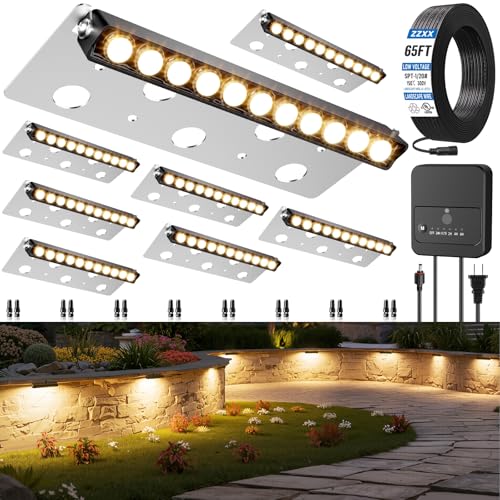 ZZXX All-in-One Retaining Wall Lights with Transformer, 2700K Hardscape Lighting, Low Voltage Landscape Lighting, IP68 Waterproof Outdoor Step Lights Fence Decor for Patio Stairs, 3W Lights 8-Pack - Image 1