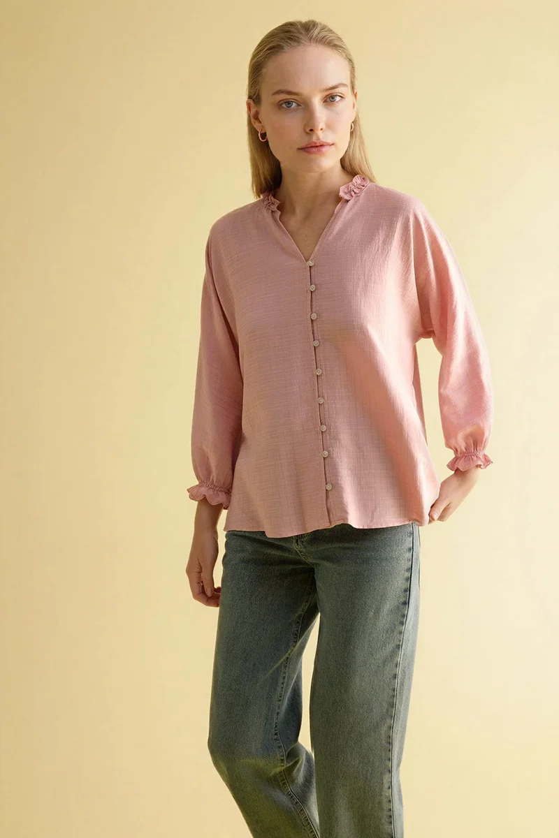 Defacto V-Neck Long Sleeve Shirt