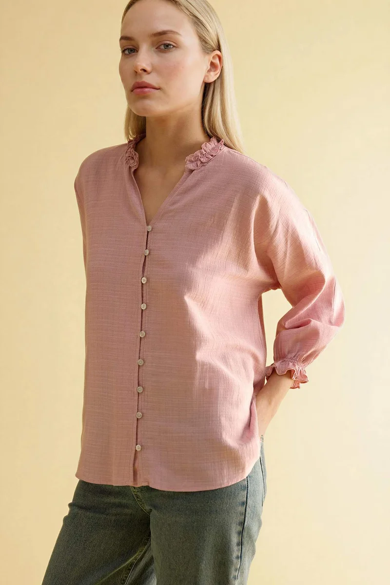 Defacto V-Neck Long Sleeve Shirt