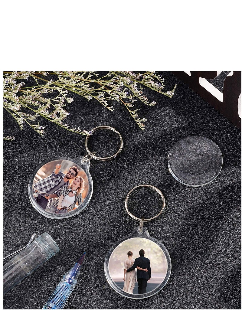 SYOSI Acrylic Photo Frame Keychain Holder 60 Pieces DIY Photo Insert Keychain Clear Round Acrylic Picture Keychains Frame Key Chain Snap-In Custom Insert Photo Keyring for Family Couple Friend Pet Dog - Image 4