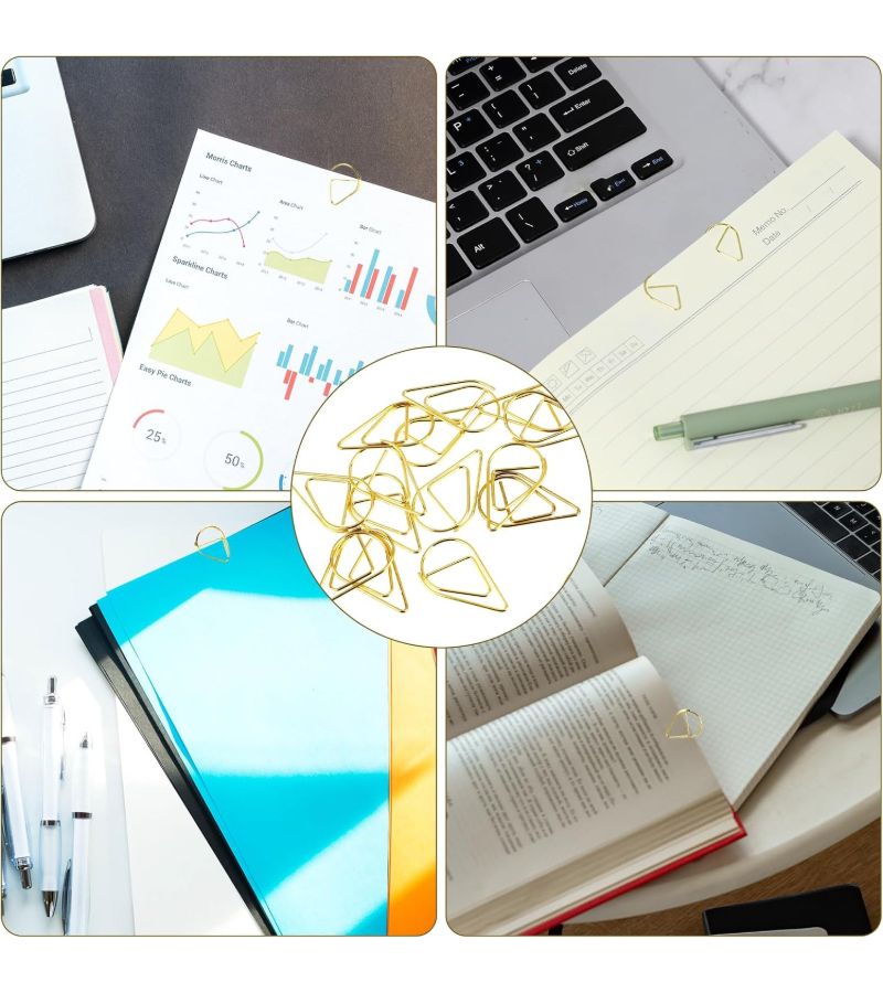 24pcs Golden Stainless Steel Teardrop Paper Clips Bookmark Memo Holder - Image 5