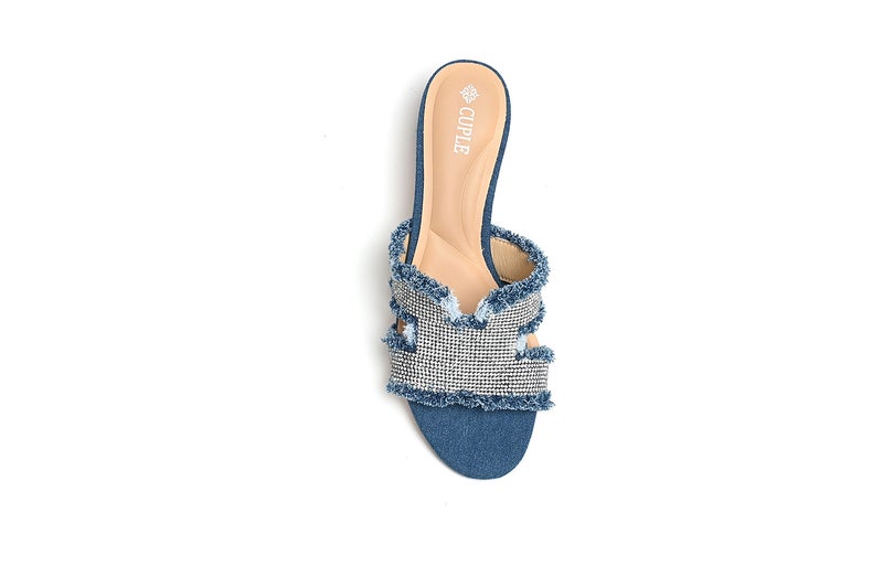 Cuple Denim Heeled Sandal with Crystal and Frayed Details - Image 3