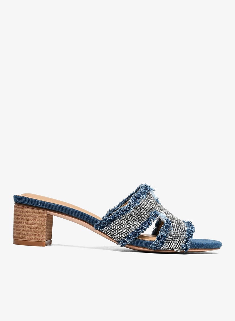 Cuple Denim Heeled Sandal with Crystal and Frayed Details - Image 2