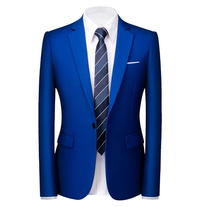 UNINUKOO Mens Suit Jacket Slim Fit Sport Coat 1 Button Notched Lapel Casual Fashion Dress Blazer for Men US Size 34 Royal Blue - Image 2