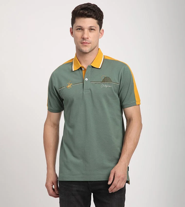 Color-Block Collared Short-Sleeve Polo T-Shirt