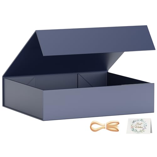 PSHVYM Gift Boxes with Lids, 11.5x7.8x3 In Gentleman Blue Gift Box for Presents Magnetic Closure for T-Shirts, Gloves, Scarves, Books, Baby Clothes, Robes Clothing Gift Wrap, Contains Card, Ribbon - Image 1