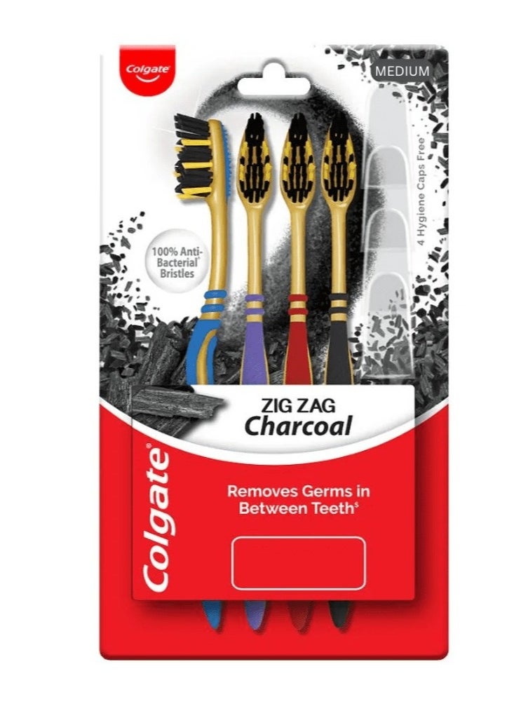 Colgate - Colgate ZigZag Charcoal Medium Toothbrush pack of 4 multicolor - Image 1
