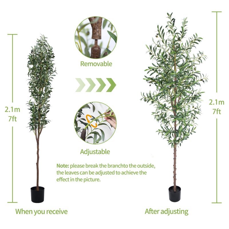 CETRD Artificial Olive Tree, 7FT Tall Faux Olive Trees 84in Outdoor Fake Potted Silk Plant with Trunk and Realistic 1048 Leaves and 40 Fruits for Modern Office Home Decor Indoorï¼ˆ1packï¼‰ - Image 5